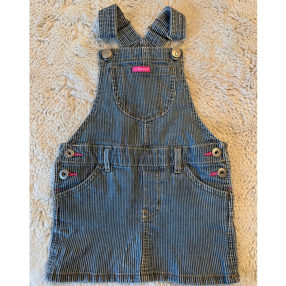 Jordache Vintage Toddler Girls Hickory Stripe Denim Overall Dress Blue White 2T